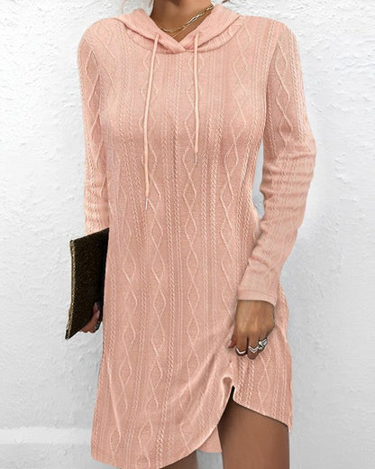 Popular Autumn Solid Color Long Sleeve Hooded Pullover Knitted Dress Women