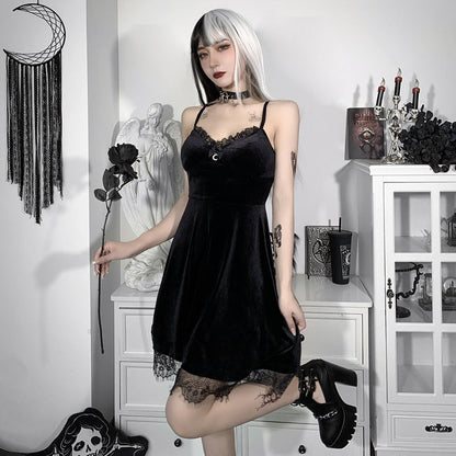 Lace Splice Backless Strap Mini Dress