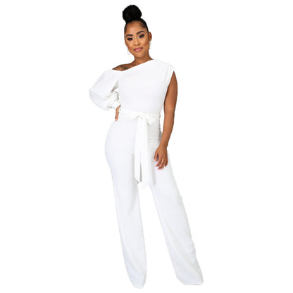Women Wear Solid Color One-Shoulder Women Wide Leg Women Jumpsuit