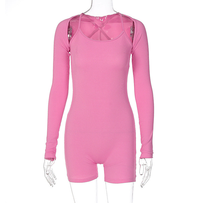 Women Clothing Autumn Sexy U Collar Shawl Tight Jumpsuit