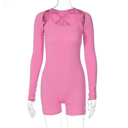 Women Clothing Autumn Sexy U Collar Shawl Tight Jumpsuit