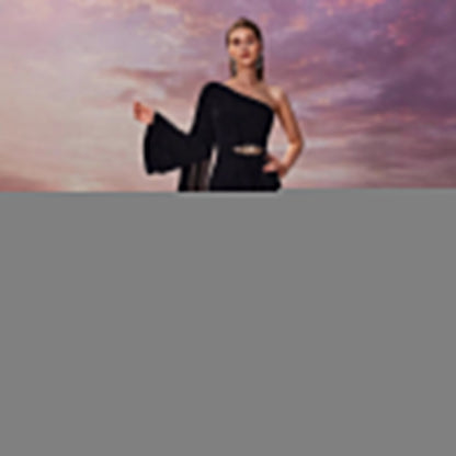Women Evening Dresses Elegant Graceful One Shoulder Chiffon Super Long Sleeve Applique Fishtail Dress