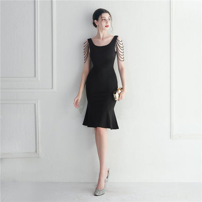 Short Beaded Bridesmaid Exhibition Welcome Car Model Etiquette Short Dress
