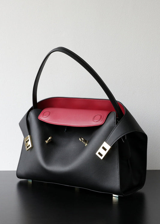 Aurora - Black Leather Tote Bag with Gold Accents