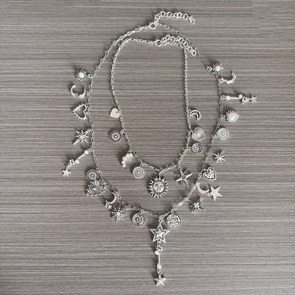 Vintage Heart Sun Moon Tassel NeckLace