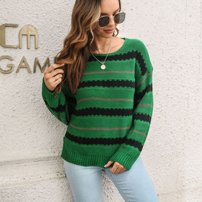 Popular Striped Long Sleeved Sweater Women Loose Autumn Winter Knitwear Women Clothing Sweater