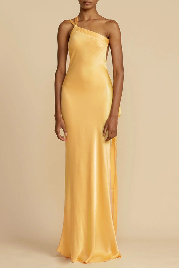 Spring and summer new party oblique shoulder slim dress INS casual elegant party fashion satin dress