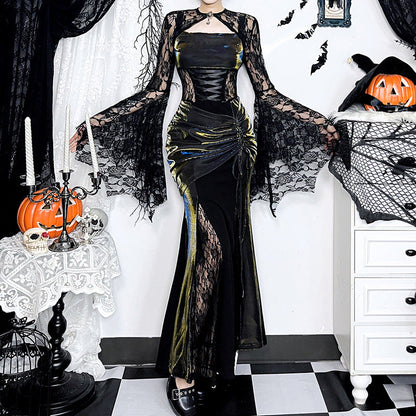 Autumn Elegant Lace Batwing Sleeve Irregular Asymmetric Overhaul Waistcoat Top Women