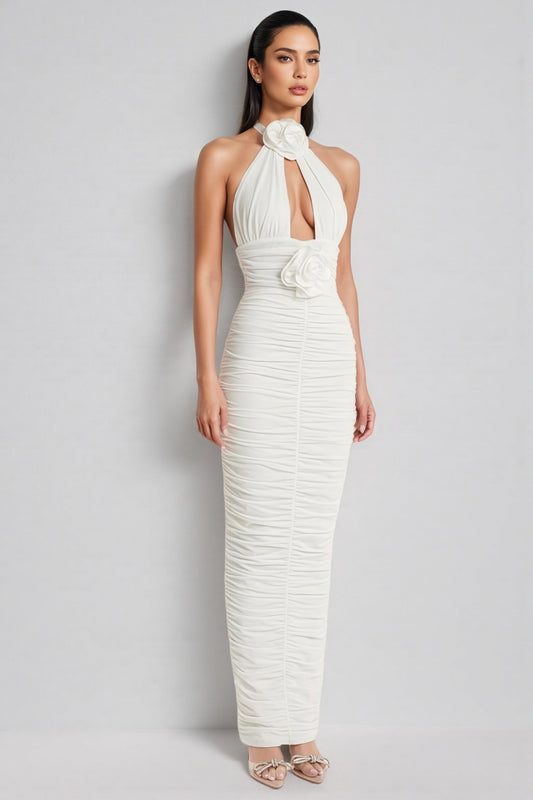Wooh 3D Floral Neck Maxi Dress