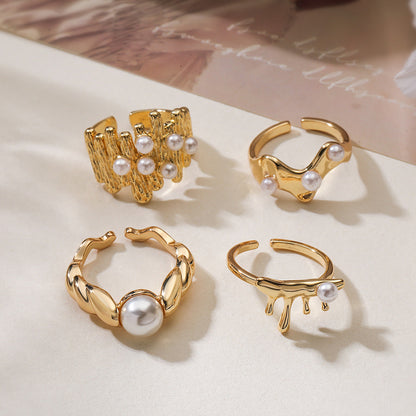 Irregular Pearl Ring Gold Plated Geometric Ring