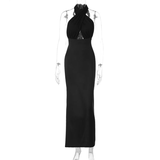 Women Clothing Spring Summer Sexy Backless Slit Halter Tube Top Dress Women