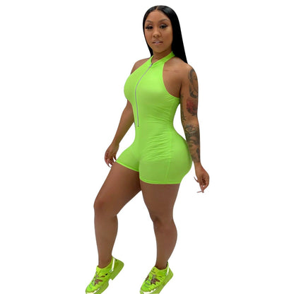 Women Clothing Solid Color Halter Zipper Jumpsuit Women Clothing