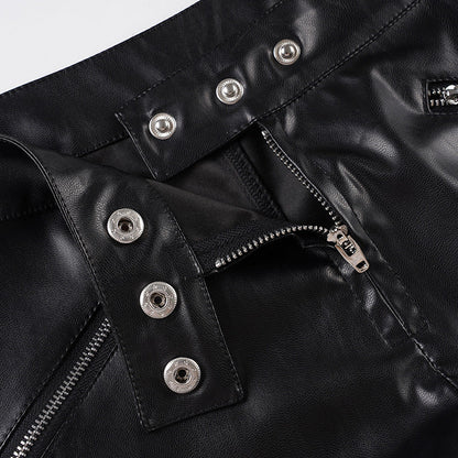Black Low-Rise PU Leather Shorts