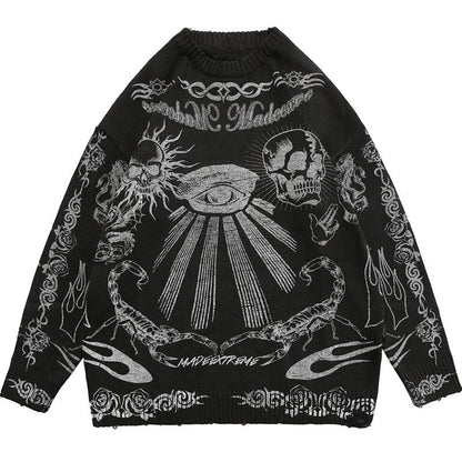 Harajuku Y2K Skull V-Neck Knit Sweater