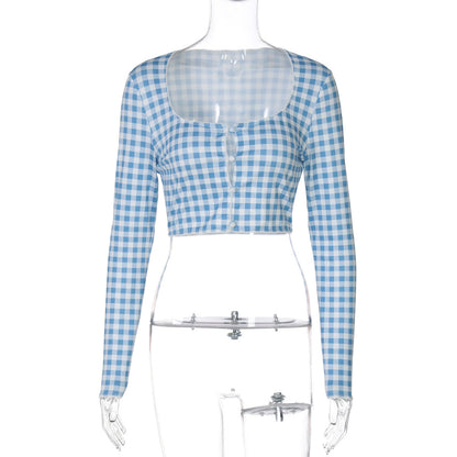 Karena Plaid Button-Up Crop Top
