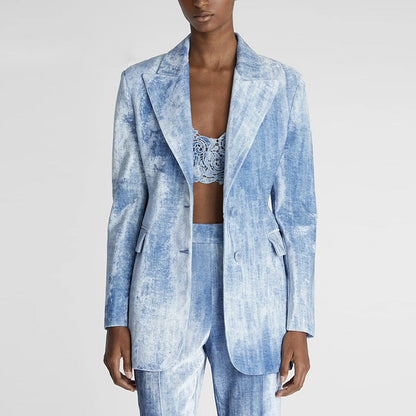 Spring Tie Dyed Printed Slim Fit Mid Length Blazer Trousers Two Piece Set