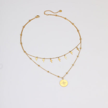 Vintage Double Strand Cross Pendant Necklace