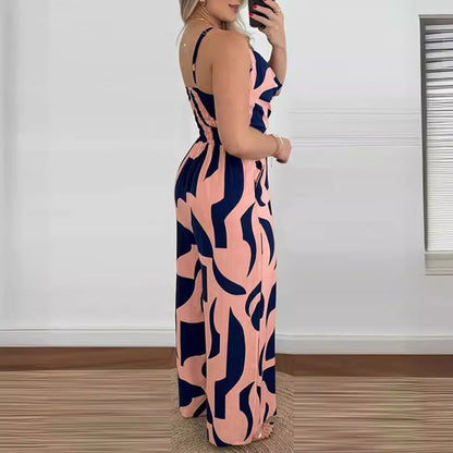 Women Clothing Summer Printed Suspender Trousers Jumpsuit