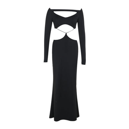Fall Type Hip Elegant Slim Fit Hollow Out Cutout Sexy Long Sleeve Dress Women
