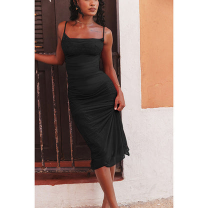 Autumn Elegant Slim Fit Chest Split Dress Fashionable Lace Mesh Camisole Dress for Women