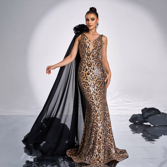 High End Sleeveless Elegant V neck Long Sequined Fishtail Evening Dress Bridesmaid Dress Dress Women