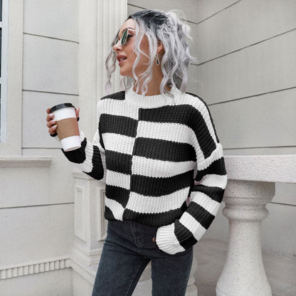 Striped Sweater Women Loose Autumn Winter Long Sleeve Casual Knitwear Sweater