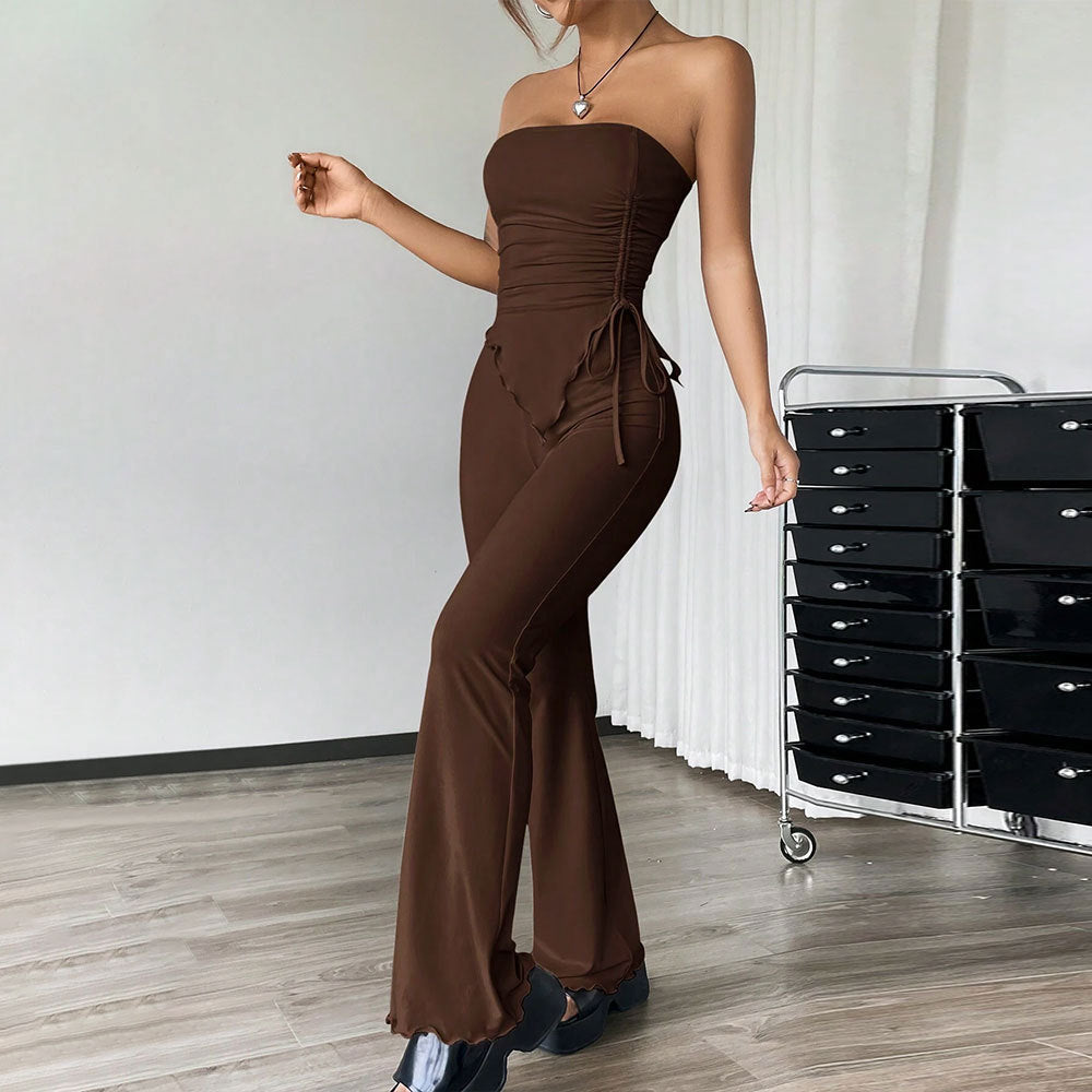 Women Clothing Sexy Street Spring Summer Tube Top Trousers Two Piece Set