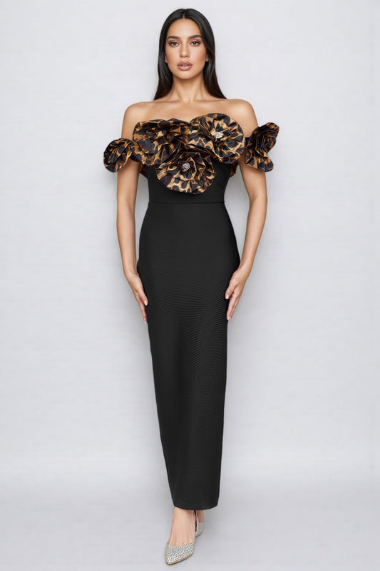 Donsa 3D Floral Bandage Maxi Dress