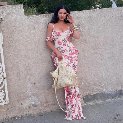 Summer Sexy Slim Print Casual Sling Dress Women Clothing