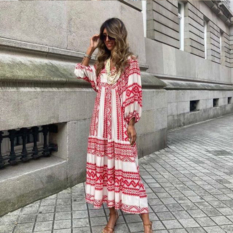 Women's fashionable street picnic bubble sleeve layered elegant party MIDI dress