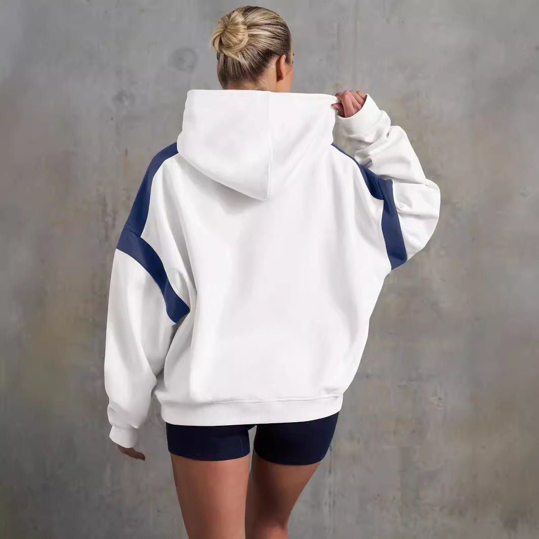 Early Autumn Contrast Color Drop Shoulder High End Women Clothing Varsity Jacket Brand Hoodie Hooded Sweatshirt Outer Women