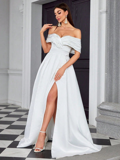 Off Shoulder Evening Dress Sexy Slit Evening Dress Elegant Light Luxury Backless Host Formal Dress Trip Shoot Dress