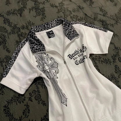 Y2K Patchwork Leopard Slim T-shirt
