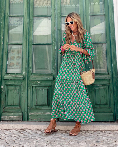 Women's fashionable street picnic bubble sleeve layered elegant party MIDI dress