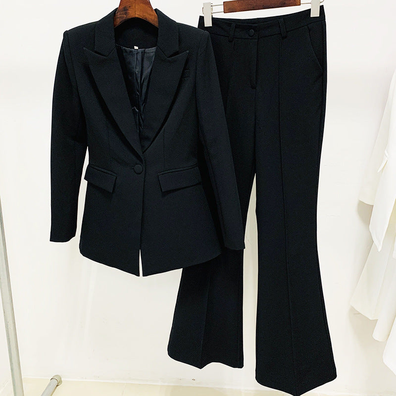 One Button Cloth Cover Mid Length Suit Bell Bottom Pants Suit Two Piece Suit
