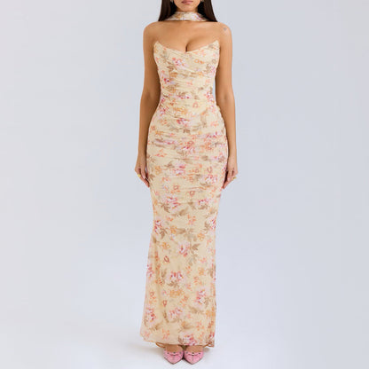 Sexy Dress Boning Corset Tube Top Skinny Sheath Skirt Long Skirt Set Autumn Two-Piece Set High Grade with Scarf