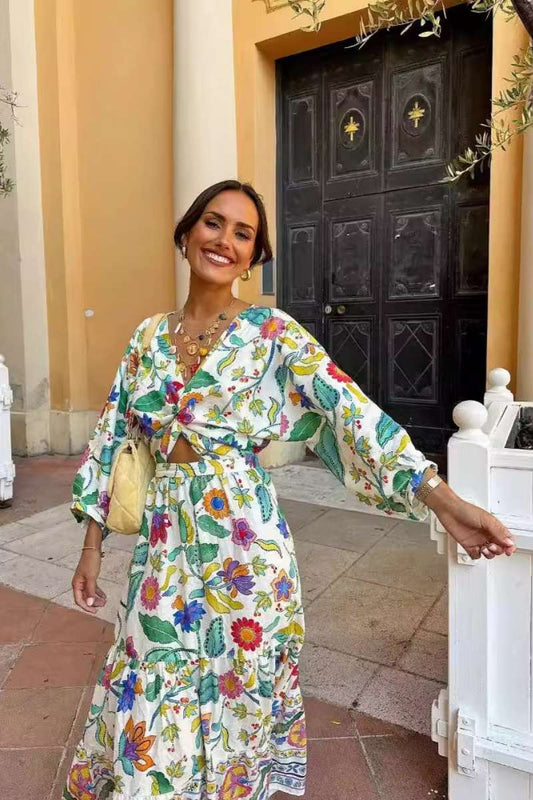 Vestido estampado con mangas de linterna
