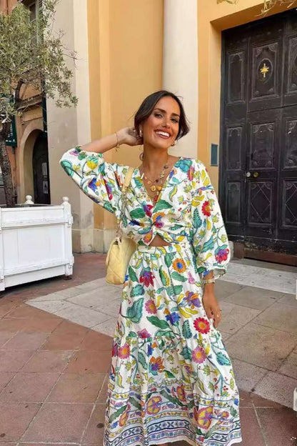 Vestido estampado con mangas de linterna