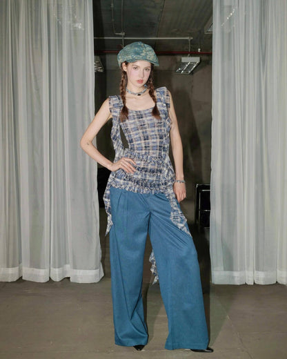 Pleated Plaid Miniskirt Sleeveless Dress