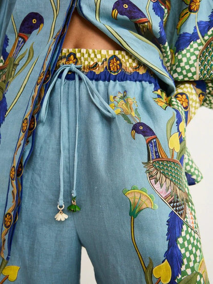 Conjunto de pantalón floral con mangas globo Félice