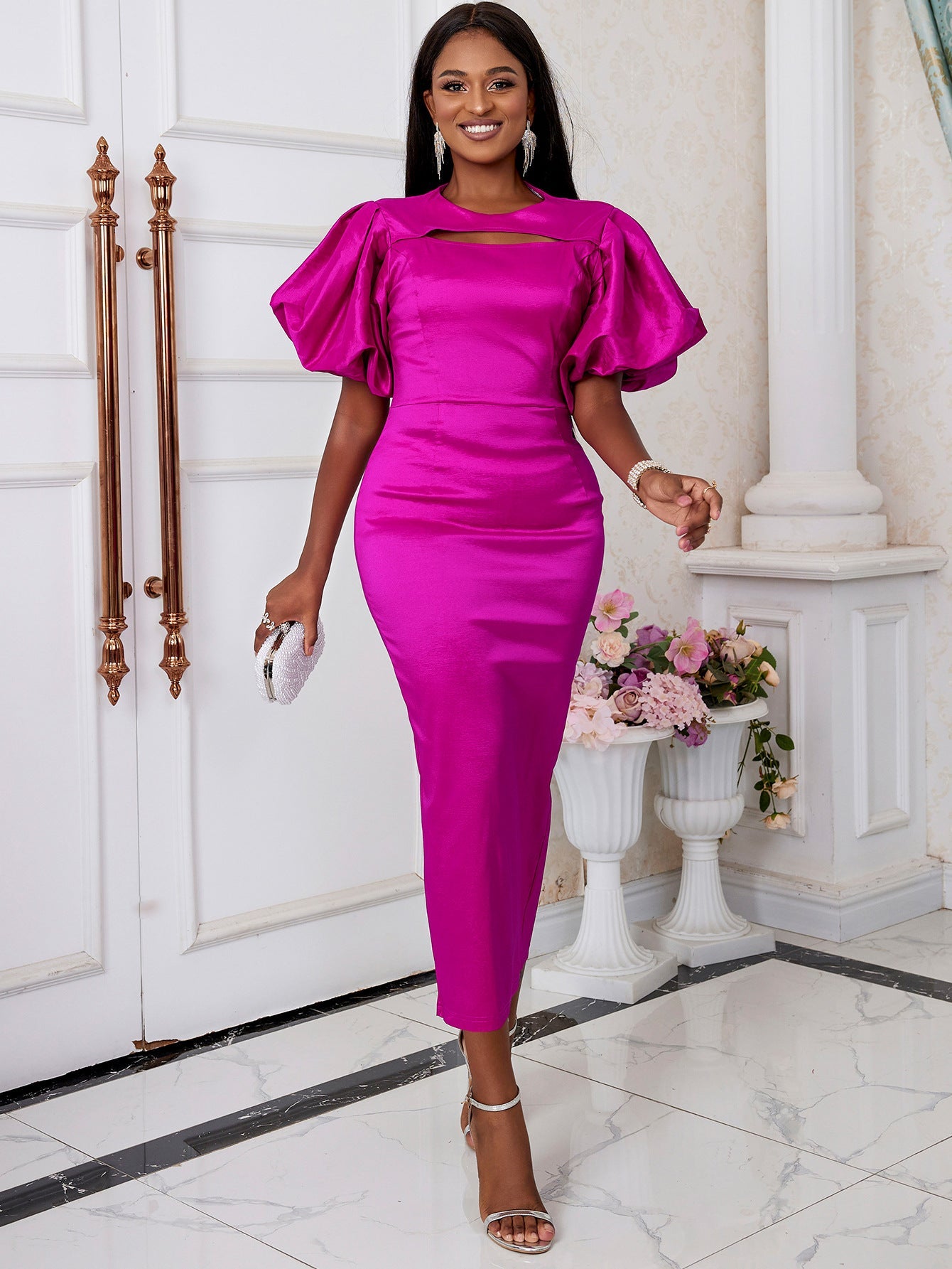 Lantern Sleeve Evening Dress
