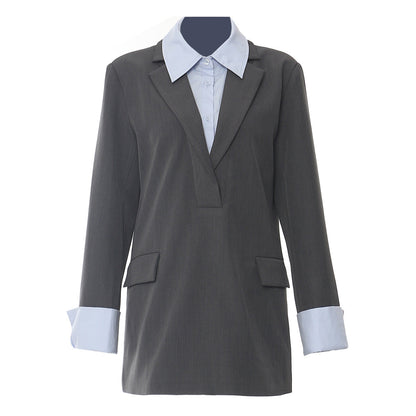 Autumn Stitching Color Matching Loose Design Blazer Tops Women