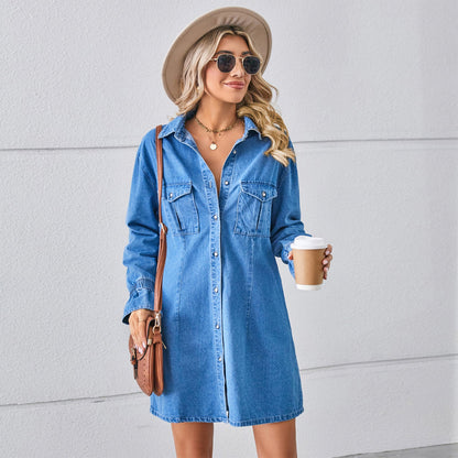Loose Wash Denim Dress Top Midi Dress