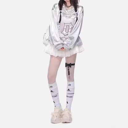 Punk Embroidery Lace Up Long Sleeve T-shirt