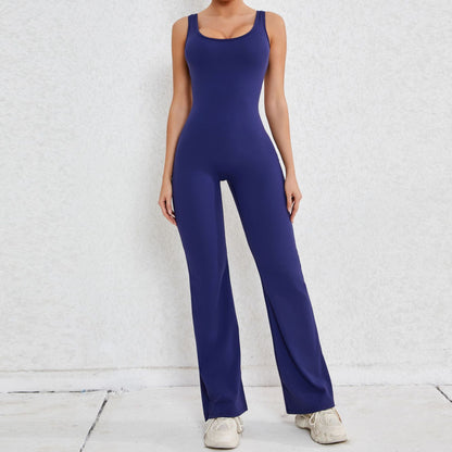 Autumn Sand Hollow Out Cutout Beauty Back One Piece Peach Hip Lifting Sport Workout Clothes Micro Pull Yoga Jumpsuit Jumpsuit