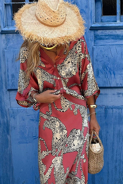 Autumn Printing Series Buckle Top Skirt Set Women