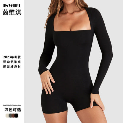 Sexy Slim Yoga Long Sleeve One Piece Ballet Dance One Piece Tight Sports Romper