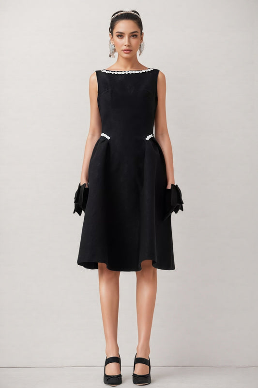 Loretty Sleeveless Flowers Pearl Midi Dress