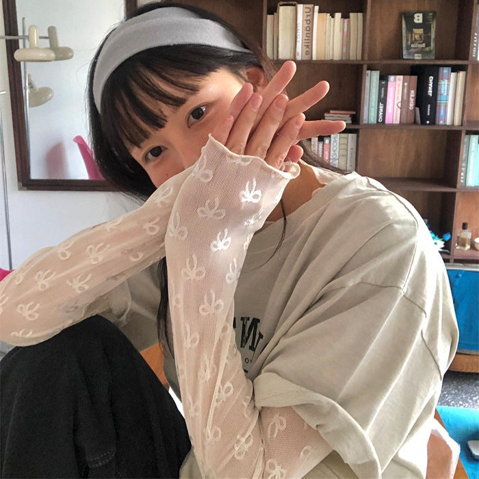 Spring Summer Cute Japanese Bowknot Elastic Mesh Bottoming Shirt Long Sleeve T shirt Inner Wear