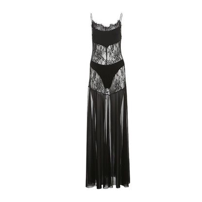 Spring Summer Women Clothing Sexy See through High Waist Slim Strap Dress Two Piece Sets